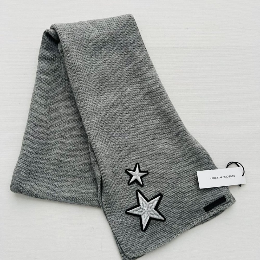 Rebecca Minkoff Silver  Stars Knit Scarf Heather Grey